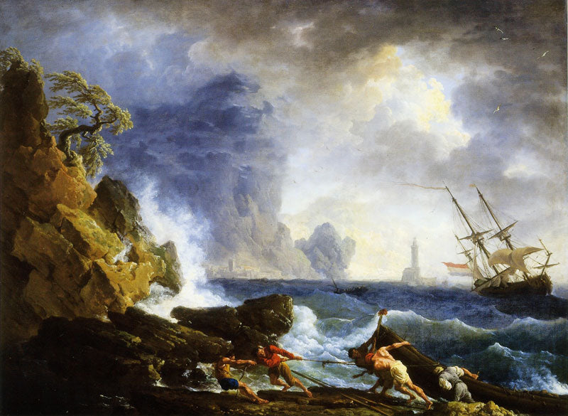 An Italian Harbour in Stormy Weather, vintage artwork by Claude-Joseph Vernet, 12x8" (A4) Poster