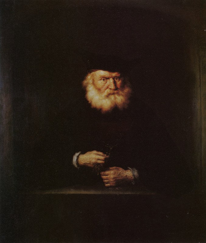 Old Man at a Window, vintage artwork by Salomon Koninck, 12x8" (A4) Poster