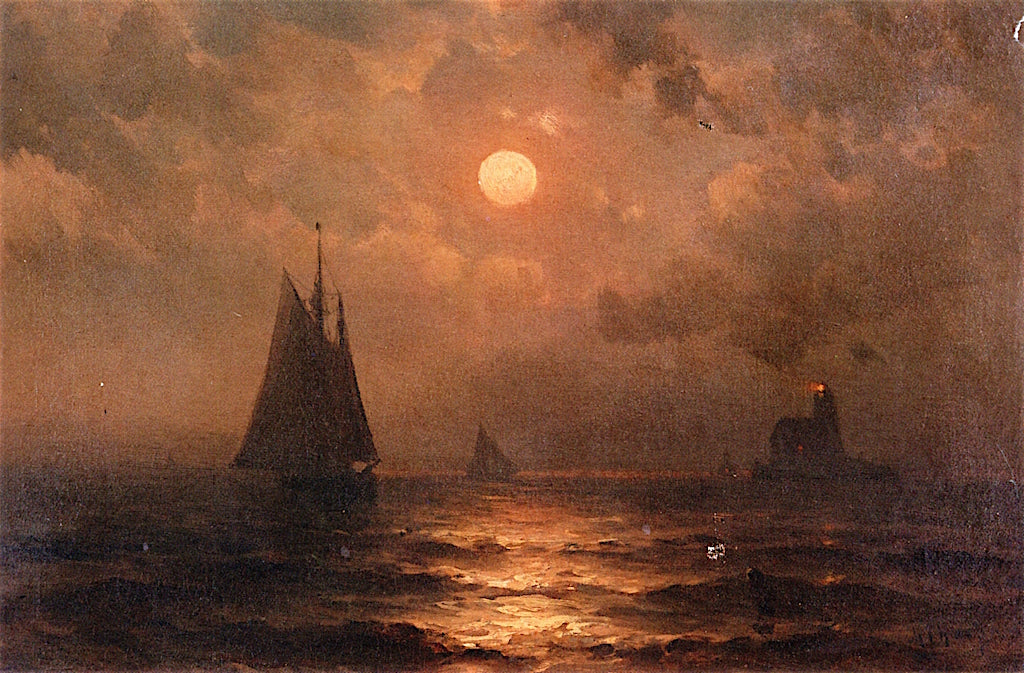 Moonlight at Sea, vintage artwork by Mauritz F. H. De Haas, 12x8" (A4) Poster