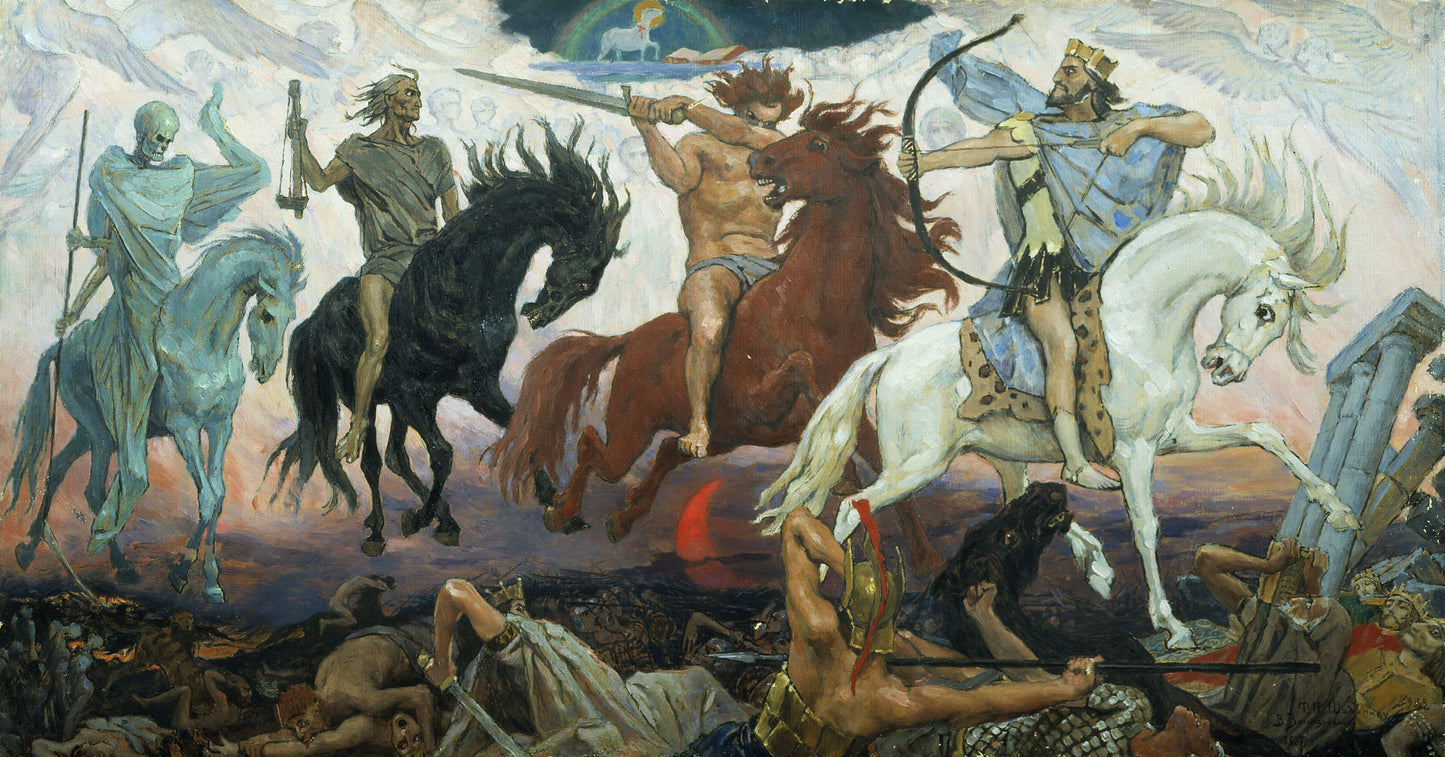 Four Riders of Apocalypse, vintage artwork by Viktor Mikhaylovich Vasnetsov, 12x8" (A4) Poster