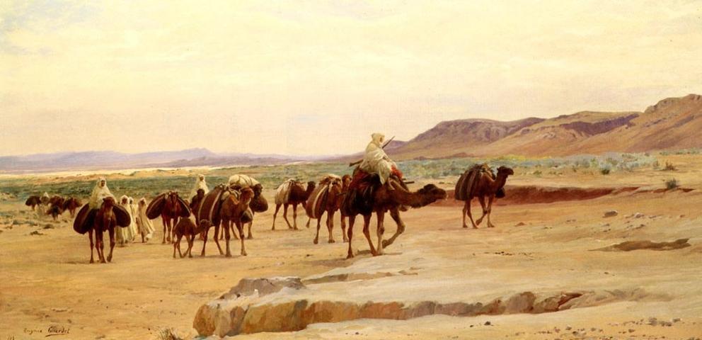 Salt Caravans in the Desert by Eugene-Alexis Girardet,A3(16x12")Poster