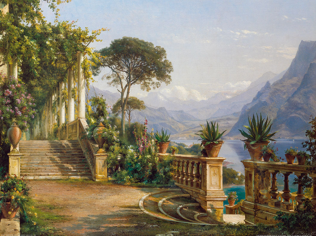 Terrace on the Lake, vintage artwork by Carl Frederik Aagaard, 12x8" (A4) Poster