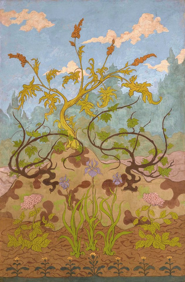 Iris and large yellow and purple flowers, vintage artwork by Paul Ranson, 12x8" (A4) Poster