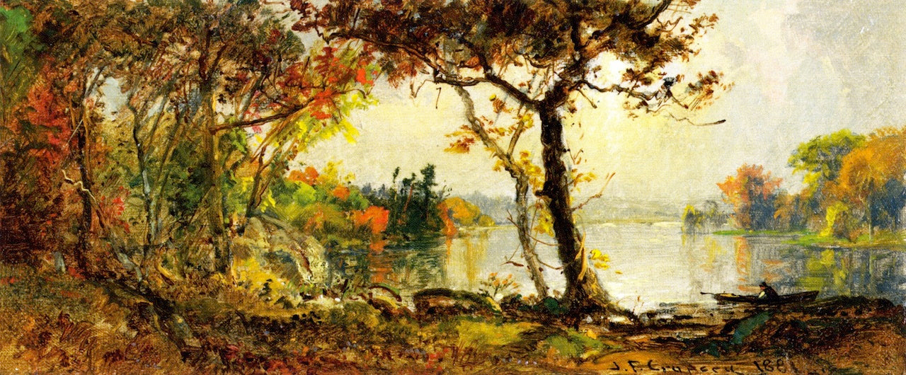 Boating in Autumn, Lake Waywayanda, vintage artwork by Jasper Francis Cropsey, 12x8" (A4) Poster