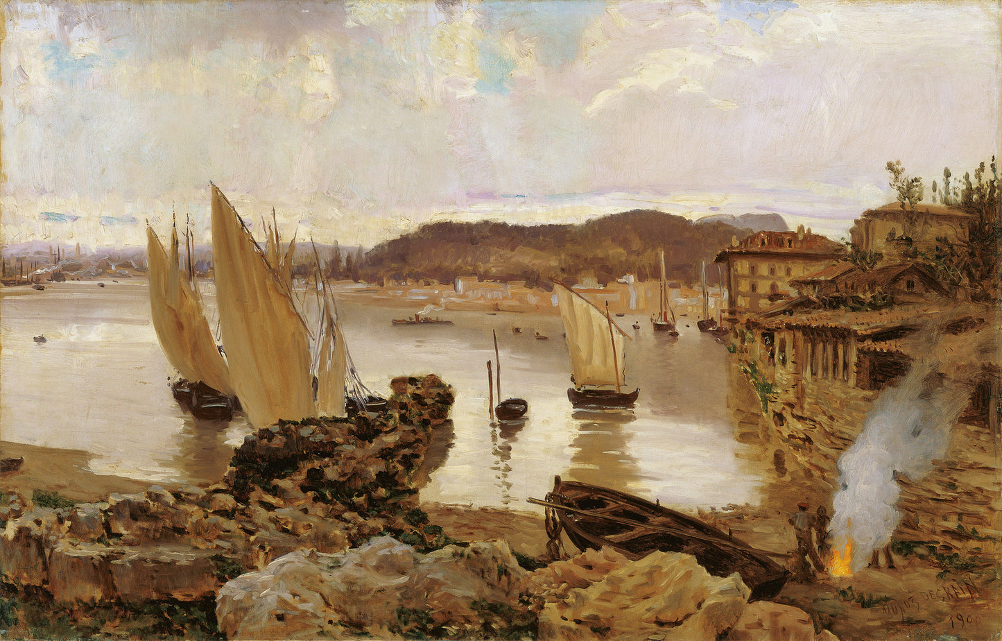 Port of Bilbao, vintage artwork by Antonio Muñoz Degrain, 12x8" (A4) Poster