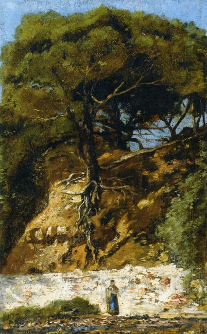 Washerwoman at the Foot of a Large Pine Tree, vintage artwork by Paul-Camille Guigou, 12x8" (A4) Poster