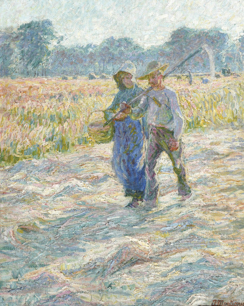 Farm Couple returning from Fields, vintage artwork by Jenny Montigny, 12x8" (A4) Poster