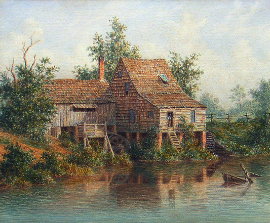 The Mill, Port Jefferson, Long Island, vintage artwork by William Moore Davis, 12x8" (A4) Poster