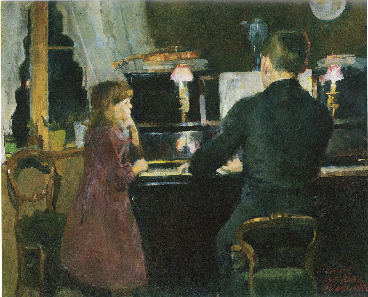 Brother Playing, vintage artwork by Harriet Backer, 12x8" (A4) Poster