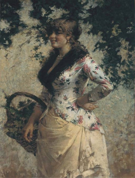 A Young Lady in a Vineyard by Egisto Lancerotto,16x12(A3) Poster