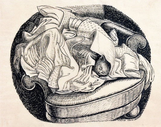 Cat Hiding in a Laundry Pile, vintage artwork by Wanda Gag, 12x8" (A4) Poster