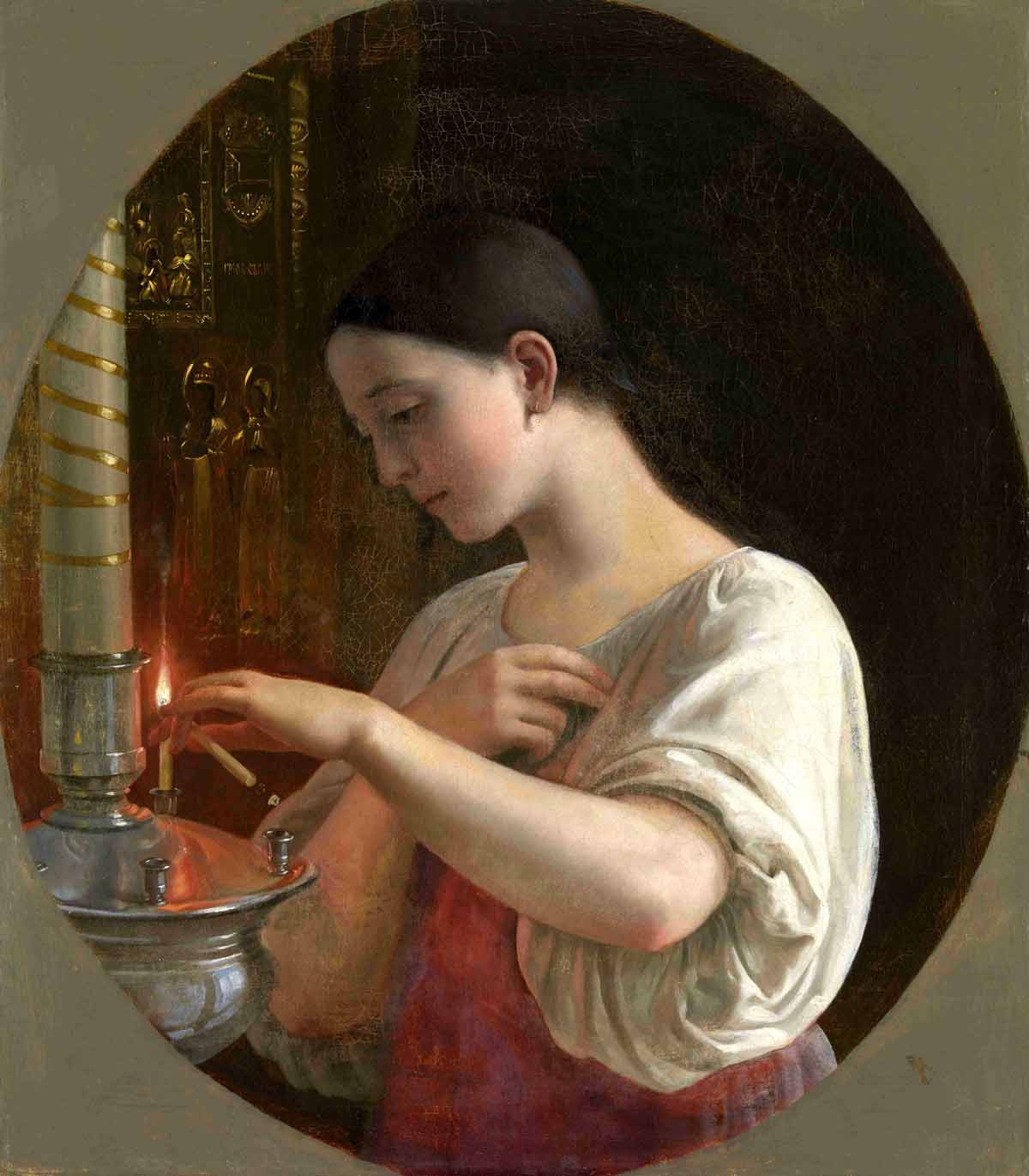 In the Church, vintage artwork by Sergei Gribkov, A3 (16x12") Poster Print