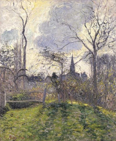 The Bell Tower of Bazincourt, vintage artwork by Camille Pissarro, 12x8" (A4) Poster