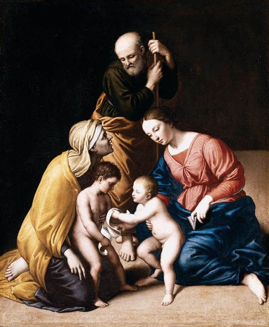 The Holy Family with Saints John the Baptist and Elizabeth (after Raphael), vintage artwork by Giovanni Salvi da Sassoferrato, 12x8" (A4) Poster