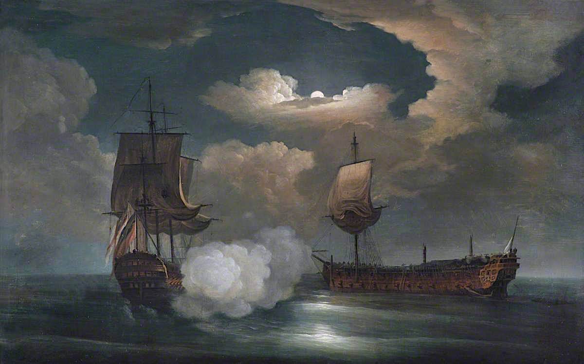 The Capture of the Comte de St Florentine by  HMS 'Achilles', 4 April 1759, vintage artwork by Dominic Serres, 12x8" (A4) Poster