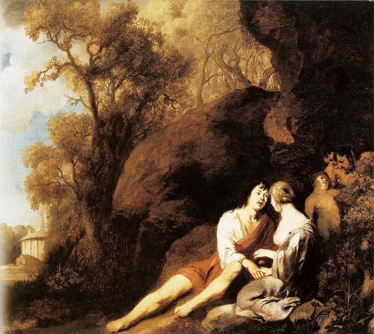 Amorous Couple in a Landscape, vintage artwork by Peter Lely, 12x8" (A4) Poster