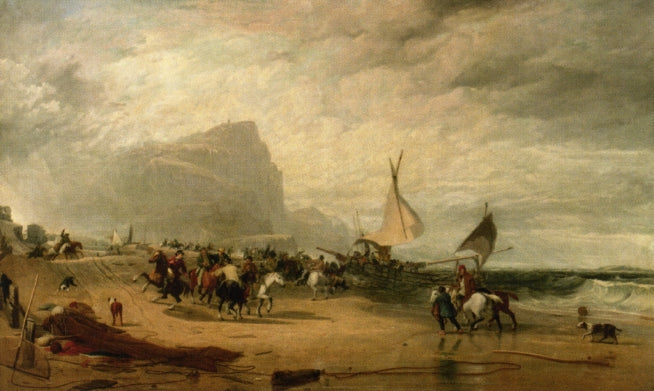 Smugglers Alarmed by  an Unexpected Change from Hazy Weather while Landing Their Cargo, vintage artwork by Sir Augustus Wall Callcott R.A., 12x8" (A4) Poster