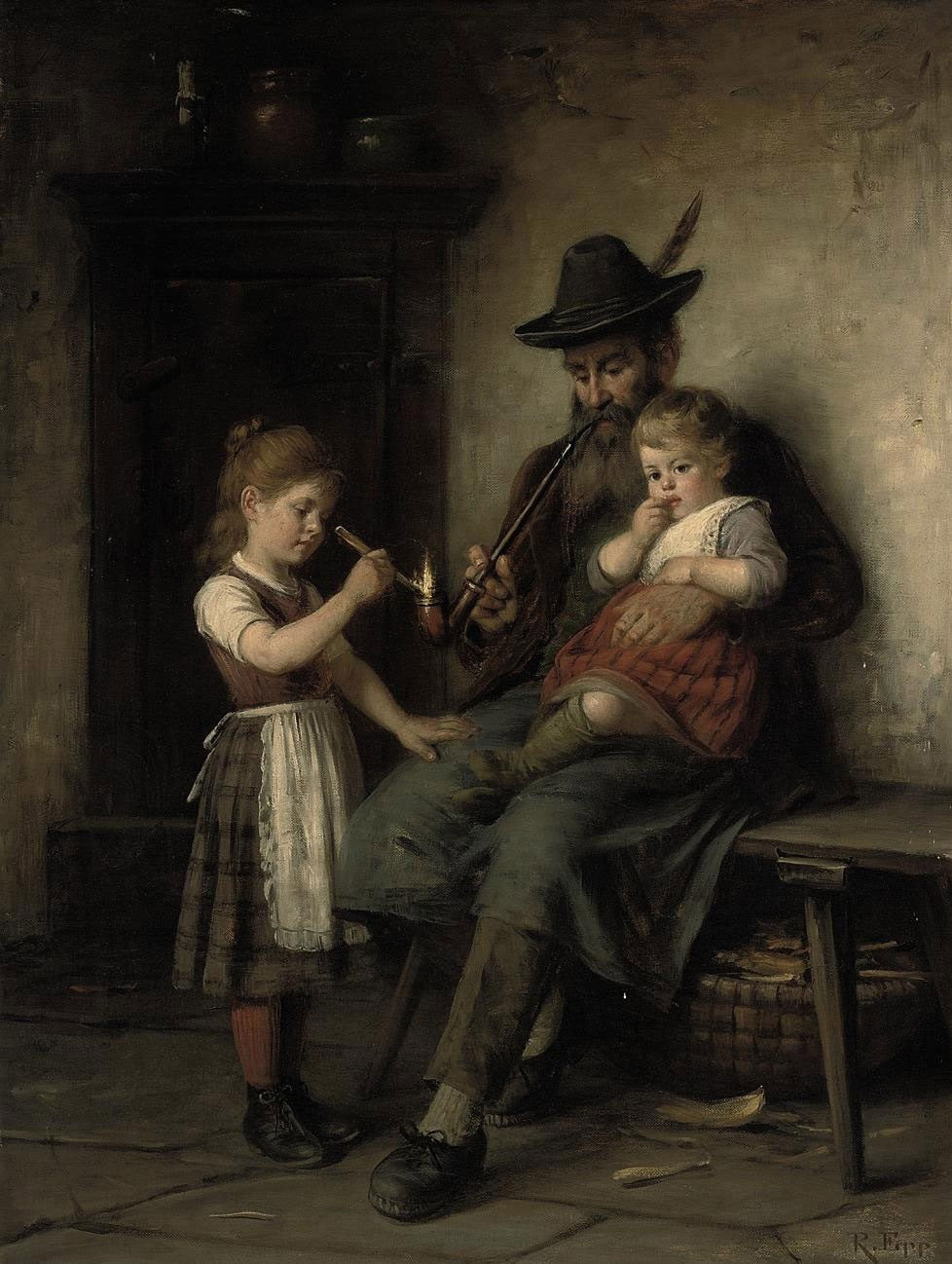Lighting Grandpa's Pipe, vintage artwork by Rudolf Epp, 12x8" (A4) Poster