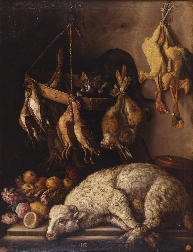 Still life with lamb and birds, vintage artwork by Mariano Nani, 12x8" (A4) Poster