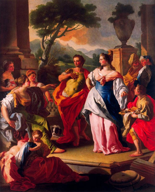 Aquiles con las hijas de Licomedes, vintage artwork by Francesco de Mura, 12x8" (A4) Poster