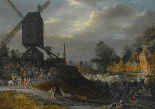 Sack of a Flemish Village by  Spanish Soldiers, vintage artwork by Pieter Meulener, 12x8" (A4) Poster