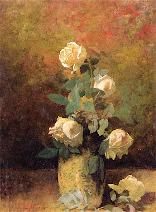 Still Life with Yellow Roses in a Vase, vintage artwork by Charles Ethan Porter, 12x8" (A4) Poster