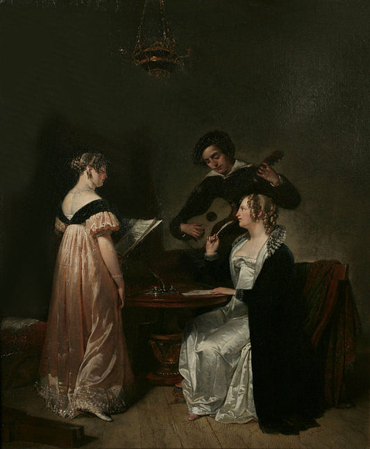 Two women and the painter Kruseman playing guitar, vintage artwork by Cornelis Kruseman, A3 (16x12") Poster Print