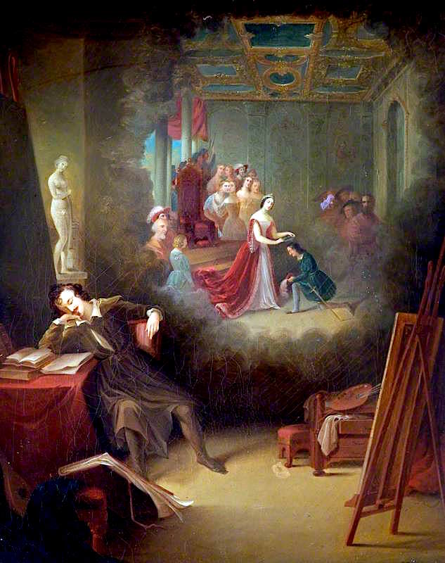 A Painter Dreaming of Queen Victoria's Patronage of the Arts, vintage artwork by Attributed to Sir Charles Lock Eastlake, RA, A3 (16x12") Poster Print