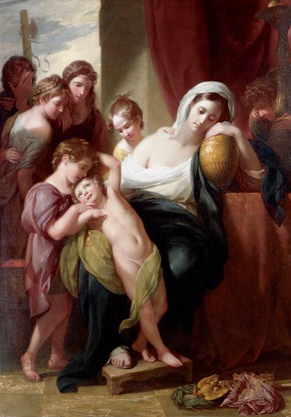 Agrippina and Her Children Mourning over the Ashes of Germanicus, vintage artwork by Benjamin West, 12x8" (A4) Poster