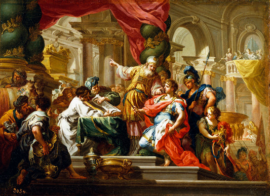 Alexander the Great in the Temple of Jerusalem, vintage artwork by Sebastiano Conca, 12x8" (A4) Poster