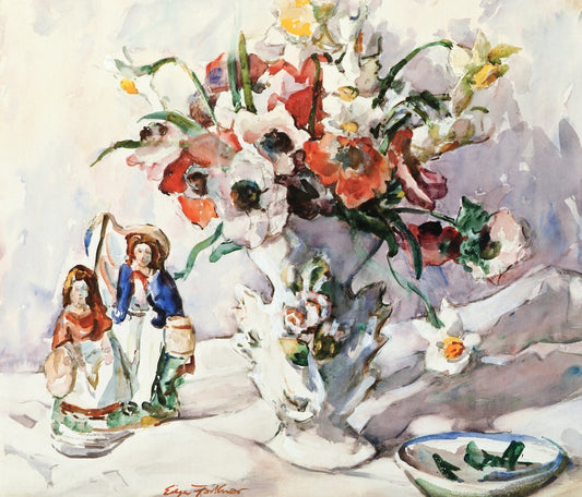 Anemones and Old China, vintage artwork by Edgar Forkner, 12x8" (A4) Poster