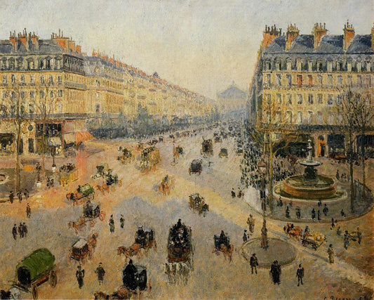 Avenue de l'Opera: Sunshine Winter Morning, vintage artwork by Camille Pissarro, 12x8" (A4) Poster