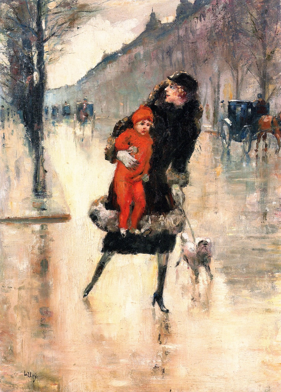 Mother and Child in a Street Crossing by Lesser Ury,A3(16x12")Poster