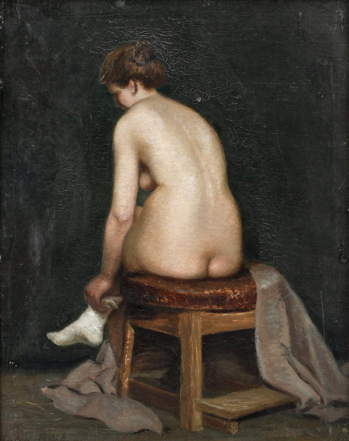 Woman dressing, on a stool by Julia Beck,A3(16x12")Poster