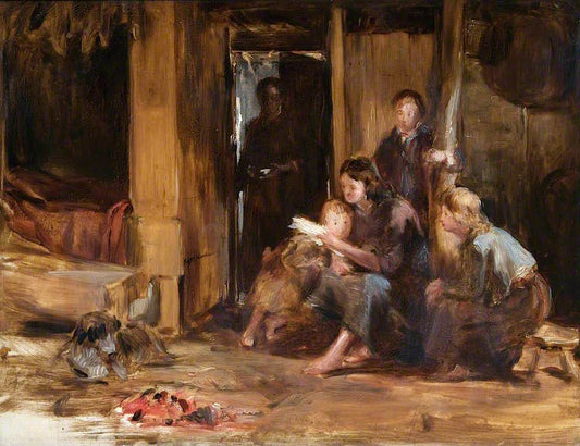 Interior of a Cottage with Figures, vintage artwork by Attributed to Thomas Duncan, A3 (16x12") Poster Print