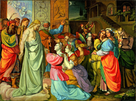 The Parable of Wise and Foolish Virgins, vintage artwork by Peter von Cornelius, 12x8" (A4) Poster