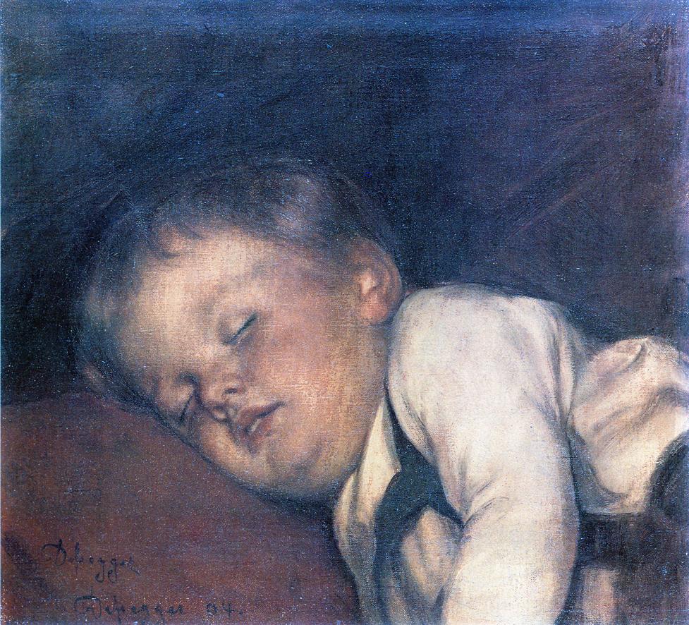 Fallen Asleep, vintage artwork by Franz von Defregger, 12x8" (A4) Poster