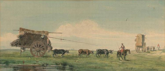 A caravan of gauchos and their wagons, vintage artwork by Jean Leon Pallière, 12x8" (A4) Poster