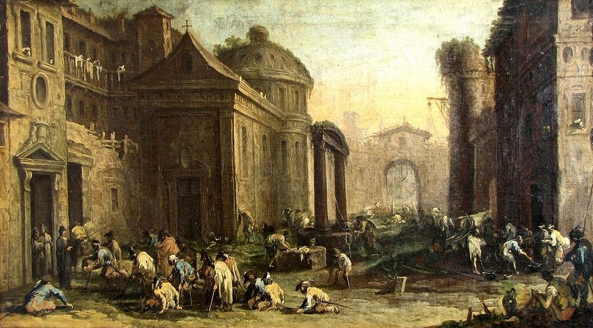 Almsgiving at the Monastery, vintage artwork by Alessandro Magnasco, 12x8" (A4) Poster