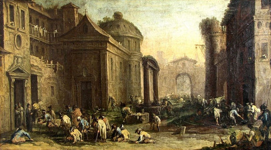 Almsgiving at the Monastery, vintage artwork by Alessandro Magnasco, 12x8" (A4) Poster