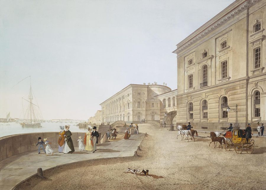 Neva Embankment near the Old Hermitage, vintage artwork by Karl Beggrov, A3 (16x12") Poster Print