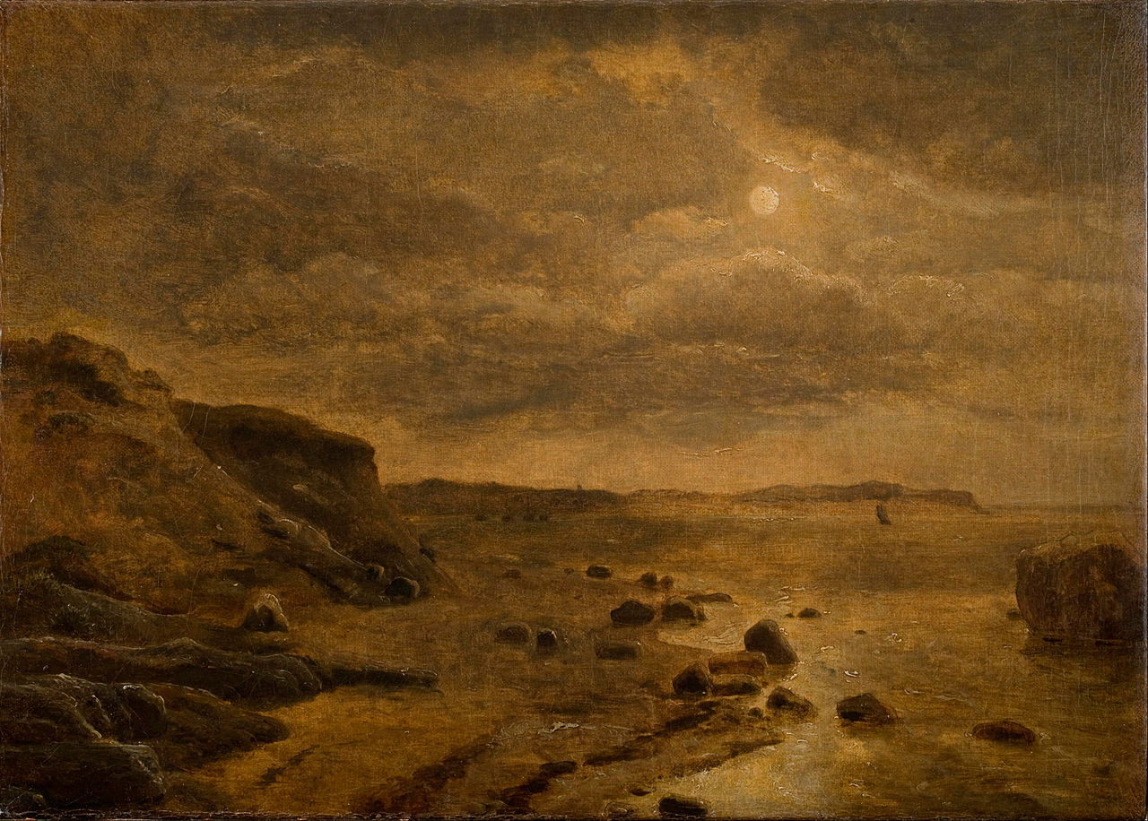 Moonlight on the West Coast of Jutland at Bovbjerg, vintage artwork by Dankvart Dreyer, A3 (16x12") Poster Print