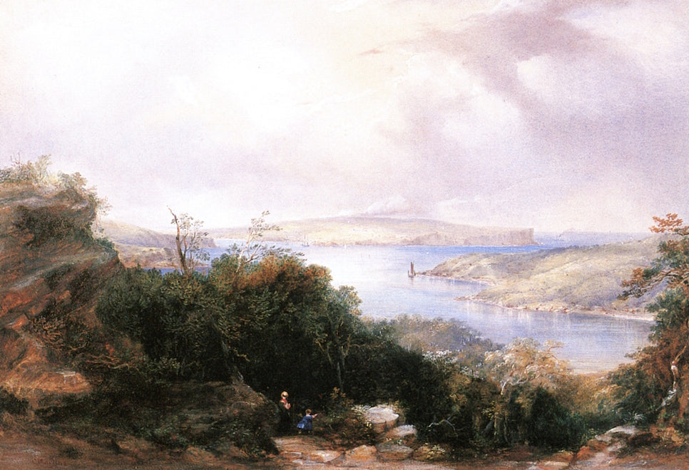 Sydney Harbour Looking towards the North End, vintage artwork by Conrad Martens, A3 (16x12") Poster Print