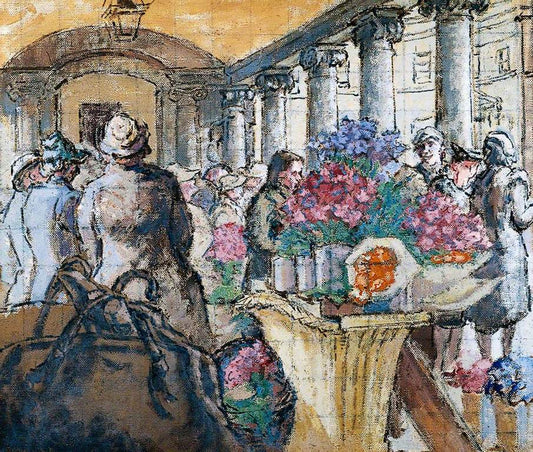 Corridor of Flowers, vintage artwork by Therèse Lessore, 12x8" (A4) Poster