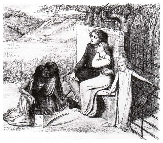 Lovers Listening to Music, vintage artwork by Elizabeth Siddal, 12x8" (A4) Poster