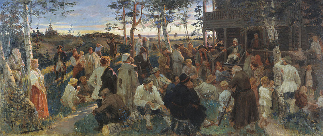 Alexander Suvorov Talking to Peasants, vintage artwork by Nikolai Shabunin, 12x8" (A4) Poster