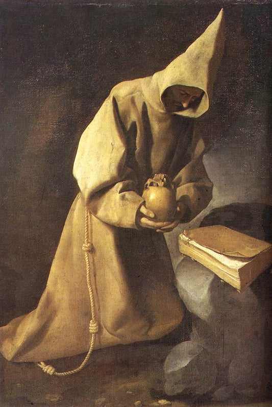 Meditation of St. Francis, vintage artwork by Francisco de Zurbarán, 12x8" (A4) Poster