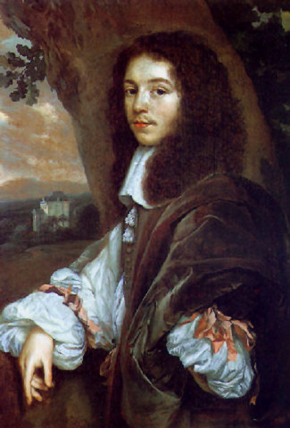 Portrait of Christaen Huygens in a landscape, vintage artwork by Jan Mijtens, 12x8" (A4) Poster