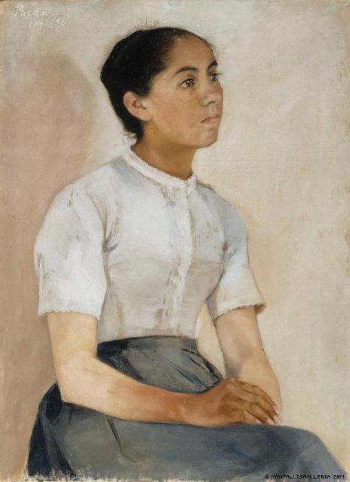 Girl Sitting, vintage artwork by Beda Stjernschantz, 12x8" (A4) Poster