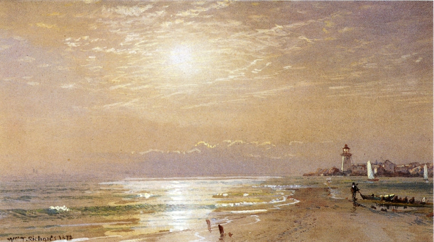Along the Beach, Towards Sunset, vintage artwork by William Trost Richards, 12x8" (A4) Poster